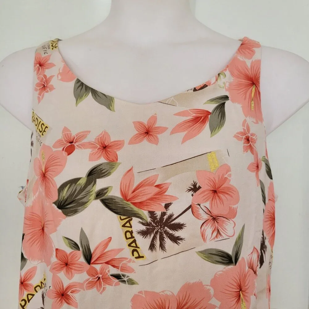 Ho‎ Aloha Tropical Floral Sleeveless Sheath Dress XL Rayon Made In Hawaii